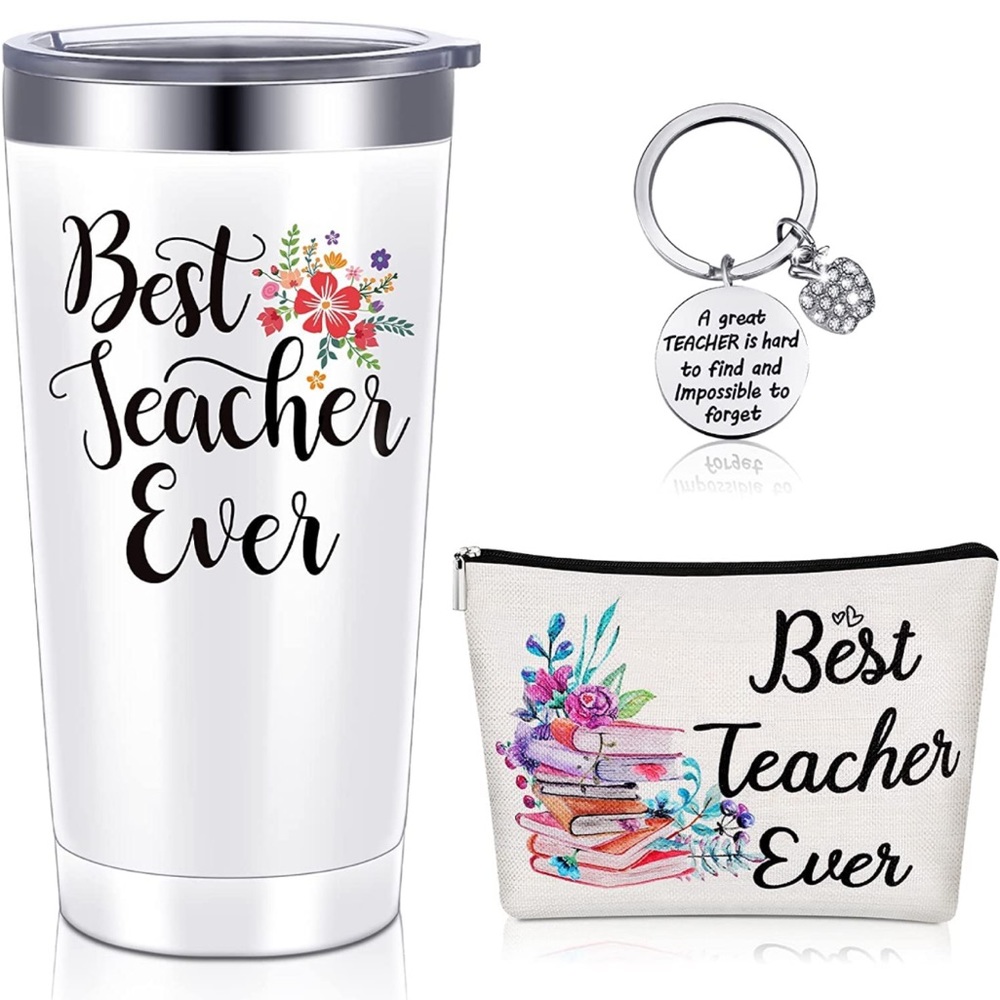 Best teacher ever set tumbler key chain and pencil case